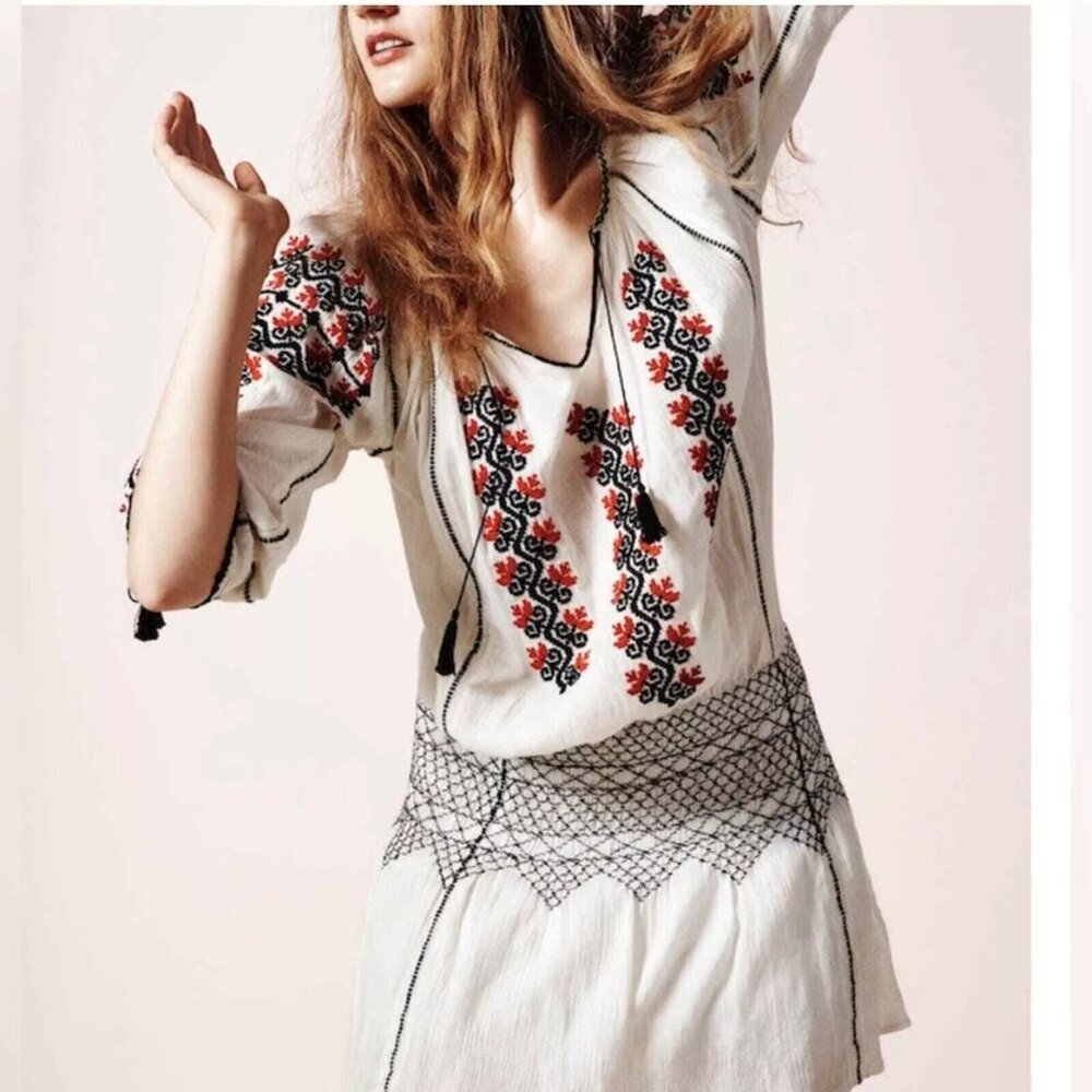 Ulla Johnson Samira Embroidered White Gauzy Boho Mini Dress (Bloggers Favorite)